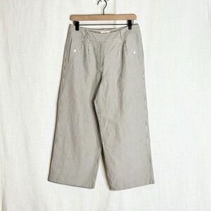 Talbots Silk Linen Culottes Blue White Stripe Cropped Wide Leg Pants 8